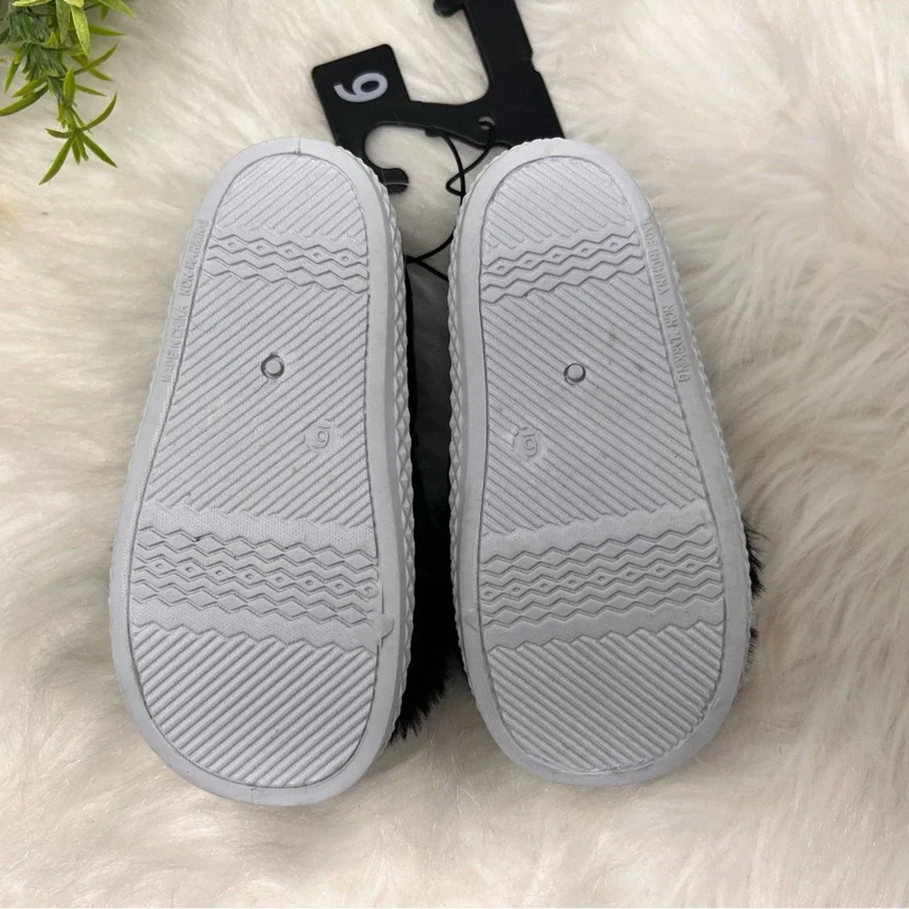 Baby Girl Wonder Nation Black Furry Slip On Kitty Cat Shoes Size 6